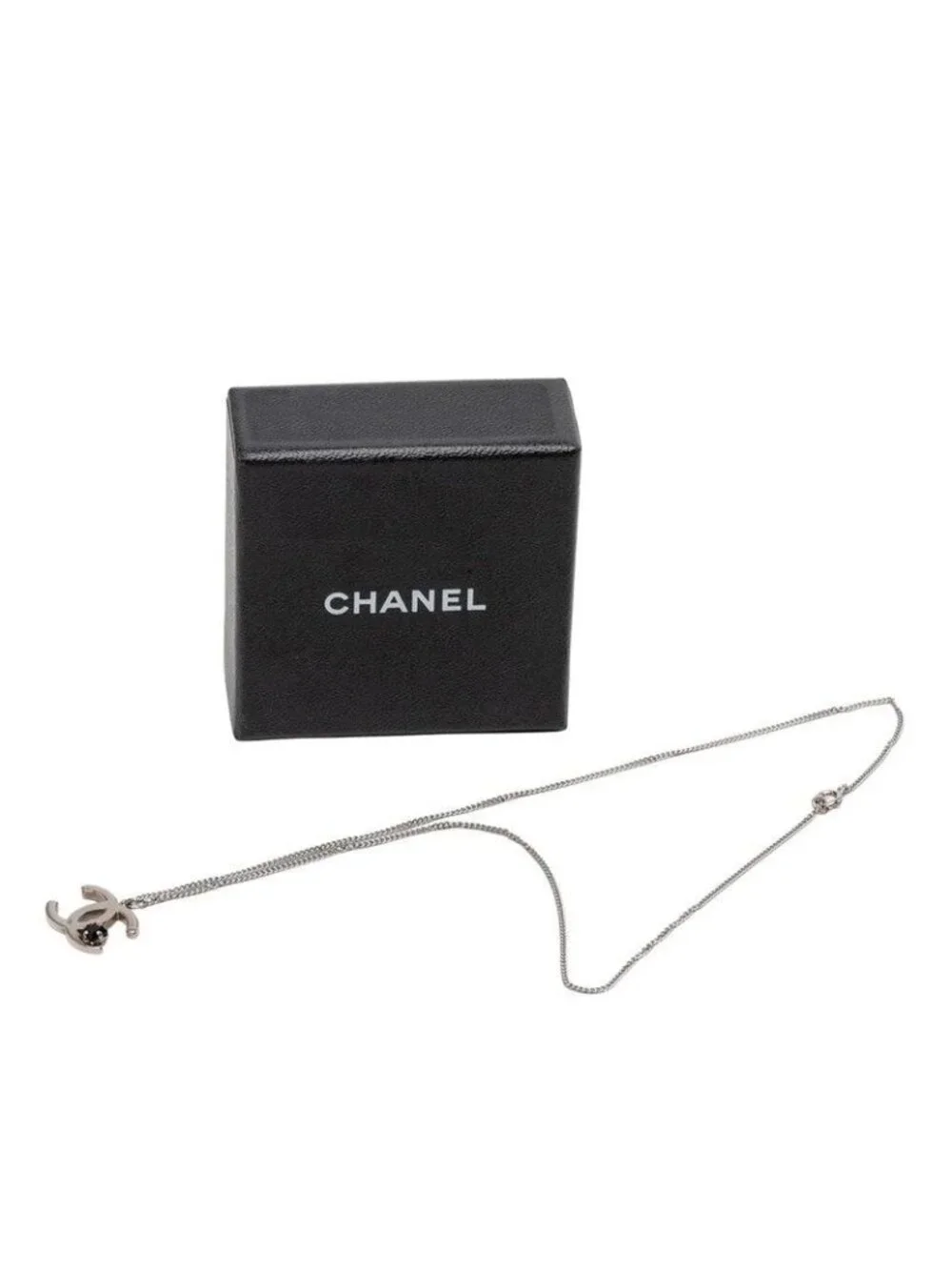 Chanel CC Logo Pendant Silver Metal Black Stone